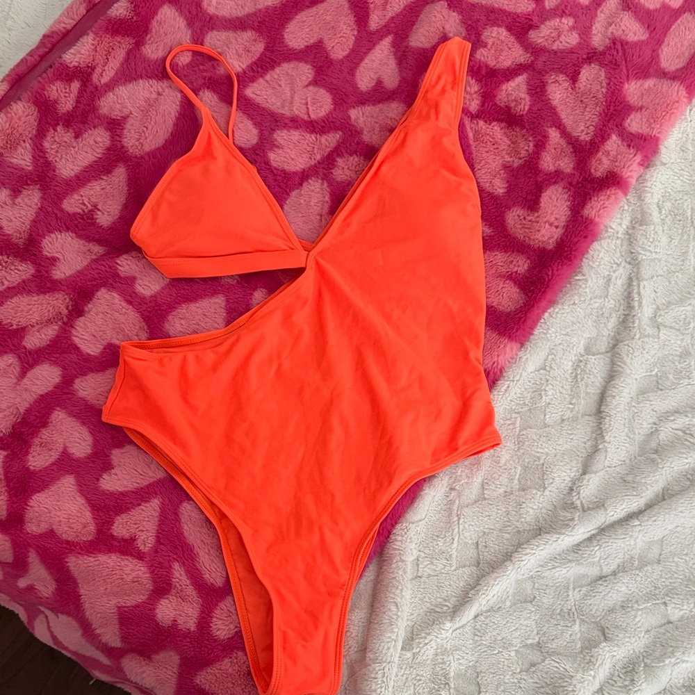 Vibrant Orange One-Shoulder Women Swim One Piece